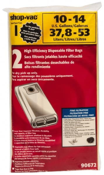 Shop-Vac - 2 Qty 1 Pack 10, 12 & 14 Gal Paper Filter Bag - Exact Tool & Supply