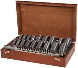Dumont Minute Man - 23 Piece, 1/8 to 3/8" Keyway Width, Style B & C Keyway Broach Set - Bright Finish High Speed Steel Broach, Collared Bushing, 1/2 to 1-9/16" Bushing Diam - Exact Tool & Supply