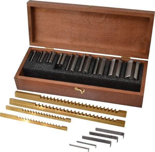 Dumont Minute Man - 13 Piece, 1/8 to 3/8" Keyway Width, Style B & C Keyway Broach Set - TiN Finish High Speed Steel Broach, Collared Bushing, 1/2 to 1-1/2" Bushing Diam - Exact Tool & Supply