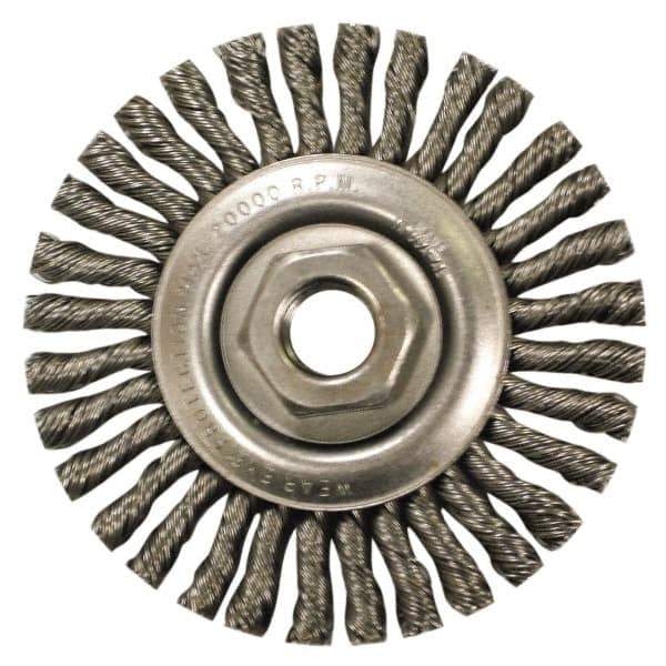 Anderson - 4" OD, M10x1.50 Arbor Hole, Knotted Stainless Steel Wheel Brush - 1/4" Face Width, 7/8" Trim Length, 0.02" Filament Diam, 20,000 RPM - Exact Tool & Supply