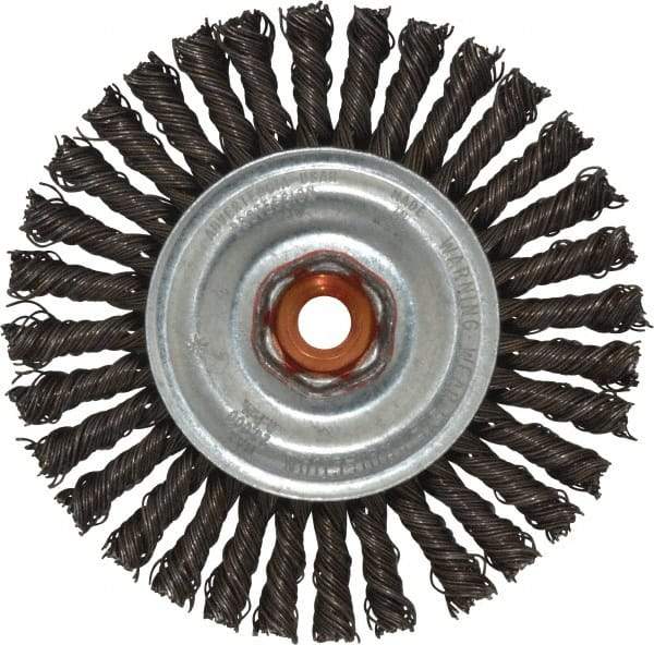 Anderson - 4" OD, M10x1.50 Arbor Hole, Knotted Steel Wheel Brush - 1/4" Face Width, 7/8" Trim Length, 0.02" Filament Diam, 20,000 RPM - Exact Tool & Supply