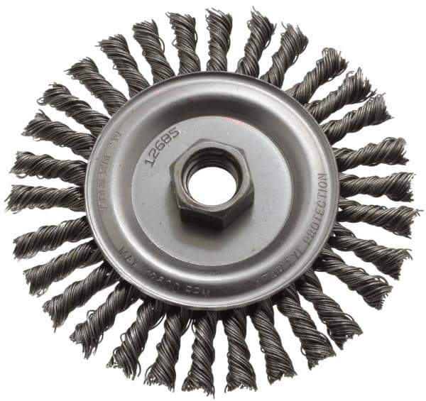 Anderson - 4-1/2" OD, 5/8-11 Arbor Hole, Knotted Steel Wheel Brush - 1/4" Face Width, 13/16" Trim Length, 0.02" Filament Diam, 12,500 RPM - Exact Tool & Supply