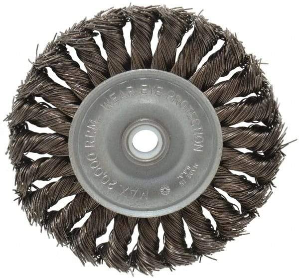 Anderson - 4" OD, 1/2" Arbor Hole, Knotted Steel Wheel Brush - 1/2" Face Width, 1" Trim Length, 0.02" Filament Diam, 20,000 RPM - Exact Tool & Supply