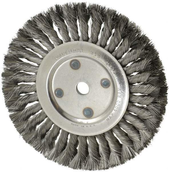 Anderson - 8" OD, 5/8" Arbor Hole, Knotted Steel Wheel Brush - 5/8" Face Width, 1-3/4" Trim Length, 0.014" Filament Diam, 6,000 RPM - Exact Tool & Supply