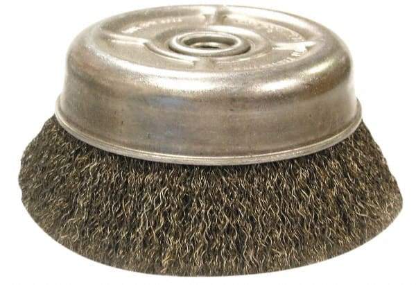 Anderson - 6" Diam, 5/8-11 Threaded Arbor, Stainless Steel Fill Cup Brush - 0.02 Wire Diam, 1-3/8" Trim Length, 6,600 Max RPM - Exact Tool & Supply