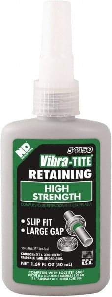 Vibra-Tite - 50 mL Bottle, Green, High Strength Liquid Retaining Compound - Series 541, 24 hr Full Cure Time, Heat Removal - Exact Tool & Supply