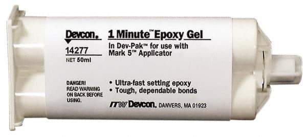 Devcon - 50 mL Cartridge Two Part Epoxy - 45 sec Working Time, 1,600 psi Shear Strength - Exact Tool & Supply