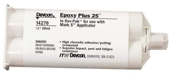 Devcon - 50 mL Cartridge Two Part Epoxy - 25 min Working Time, 2,750 psi Shear Strength - Exact Tool & Supply