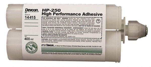Devcon - 400 mL Cartridge Two Part Epoxy - 65 min Working Time, 3,200 psi Shear Strength, Series HP250 - Exact Tool & Supply