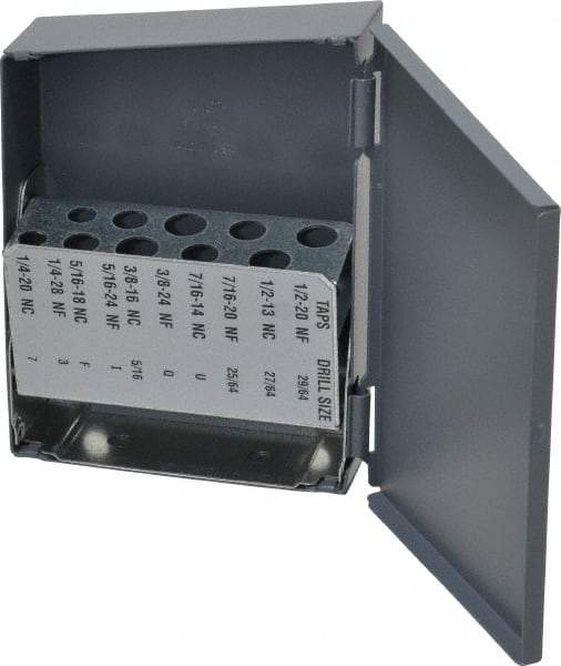 Huot - 1/4-20 to 1/2-20 Tap Storage - 3-1/4" Wide x 4-1/2" Deep x 1" High, Steel - Exact Tool & Supply