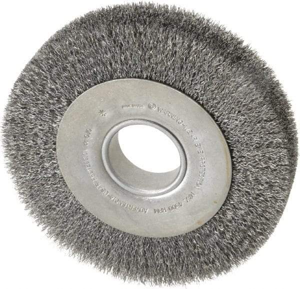 Anderson - 8" OD, 2" Arbor Hole, Crimped Steel Wheel Brush - 1-5/8" Face Width, 1-1/2" Trim Length, 0.0118" Filament Diam, 4,500 RPM - Exact Tool & Supply