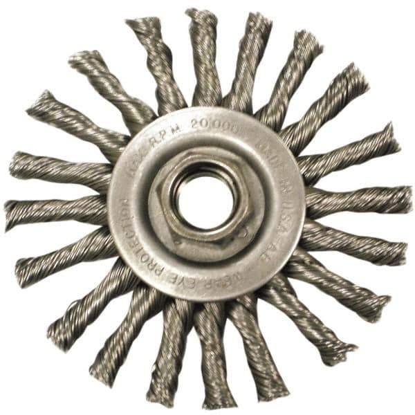 Anderson - 4" OD, M10x1.50 Arbor Hole, Knotted Steel Wheel Brush - 3/8" Face Width, 1" Trim Length, 0.02" Filament Diam, 20,000 RPM - Exact Tool & Supply
