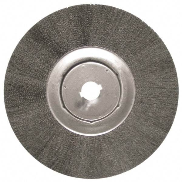 Anderson - 12" OD, 1-1/4" Arbor Hole, Crimped Steel Wheel Brush - 1/2" Face Width, 3" Trim Length, 0.006" Filament Diam, 3,000 RPM - Exact Tool & Supply