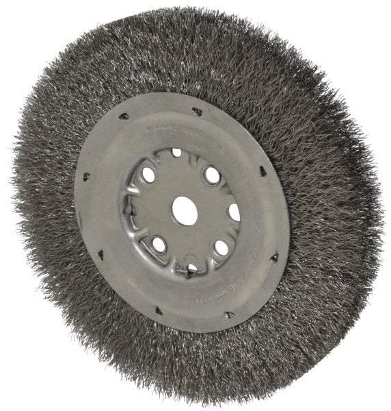 Anderson - 8" OD, 5/8" Arbor Hole, Crimped Steel Wheel Brush - 3/4" Face Width, 1-1/2" Trim Length, 0.0104" Filament Diam, 4,500 RPM - Exact Tool & Supply