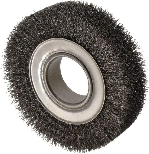 Anderson - 6" OD, 2" Arbor Hole, Crimped Steel Wheel Brush - 1-1/2" Face Width, 1-1/8" Trim Length, 0.014" Filament Diam, 6,000 RPM - Exact Tool & Supply