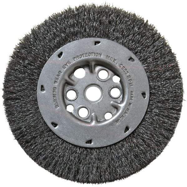 Anderson - 6" OD, 5/8" Arbor Hole, Crimped Steel Wheel Brush - 3/4" Face Width, 1-1/8" Trim Length, 0.008" Filament Diam, 6,000 RPM - Exact Tool & Supply