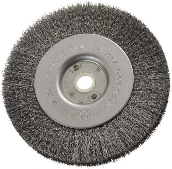 Anderson - 4" OD, 1/2" Arbor Hole, Crimped Steel Wheel Brush - 11/32" Face Width, 13/16" Trim Length, 0.006" Filament Diam, 6,000 RPM - Exact Tool & Supply