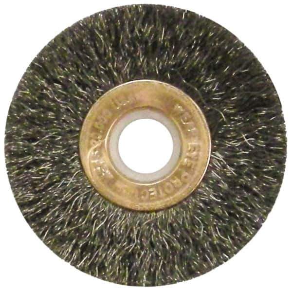 Anderson - 2" OD, 1/2" Arbor Hole, Crimped Steel Wheel Brush - 1/4" Face Width, 1/2" Trim Length, 0.006" Filament Diam, 20,000 RPM - Exact Tool & Supply