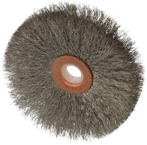 Anderson - 3" OD, 1/2" Arbor Hole, Crimped Stainless Steel Wheel Brush - 1/4" Face Width, 1" Trim Length, 0.006" Filament Diam, 20,000 RPM - Exact Tool & Supply