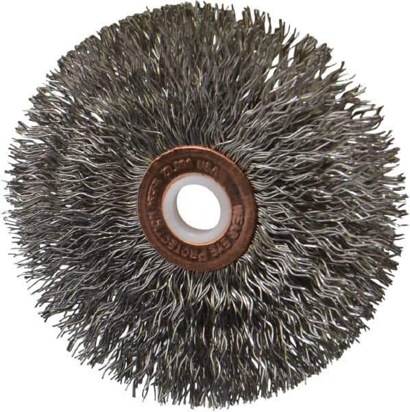 Anderson - 3" OD, 1/2" Arbor Hole, Crimped Stainless Steel Wheel Brush - 1/4" Face Width, 1" Trim Length, 0.014" Filament Diam, 20,000 RPM - Exact Tool & Supply