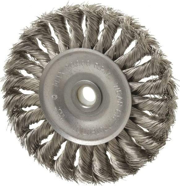 Anderson - 4" OD, 1/2" Arbor Hole, Knotted Stainless Steel Wheel Brush - 1/2" Face Width, 1" Trim Length, 0.014" Filament Diam, 20,000 RPM - Exact Tool & Supply