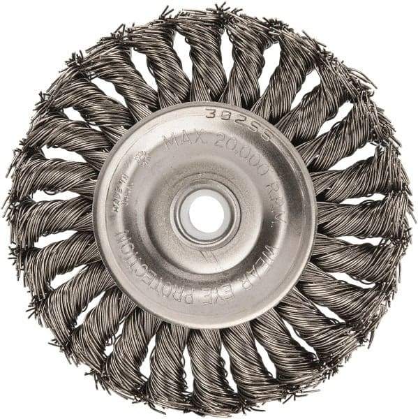 Anderson - 4" OD, 1/2" Arbor Hole, Knotted Stainless Steel Wheel Brush - 1/2" Face Width, 1" Trim Length, 0.02" Filament Diam, 20,000 RPM - Exact Tool & Supply