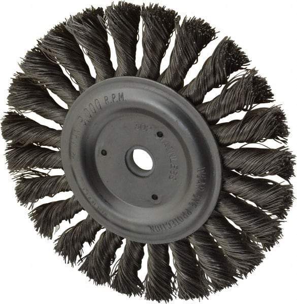 Anderson - 6" OD, 1/2" Arbor Hole, Knotted Stainless Steel Wheel Brush - 1/2" Face Width, 1-7/16" Trim Length, 0.016" Filament Diam, 9,000 RPM - Exact Tool & Supply