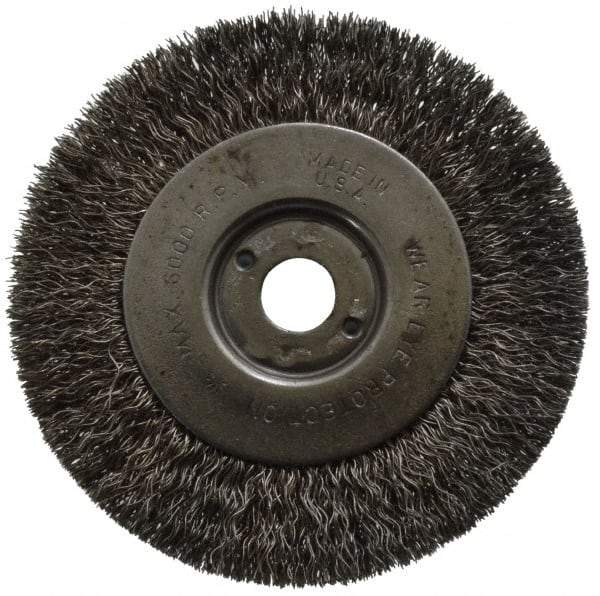 Anderson - 4" OD, 1/2" Arbor Hole, Crimped Stainless Steel Wheel Brush - 11/32" Face Width, 13/16" Trim Length, 0.0104" Filament Diam, 6,000 RPM - Exact Tool & Supply