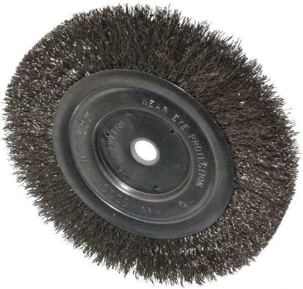 Anderson - 6" OD, 1/2" Arbor Hole, Crimped Stainless Steel Wheel Brush - 1/2" Face Width, 1-1/16" Trim Length, 0.0104" Filament Diam, 6,000 RPM - Exact Tool & Supply