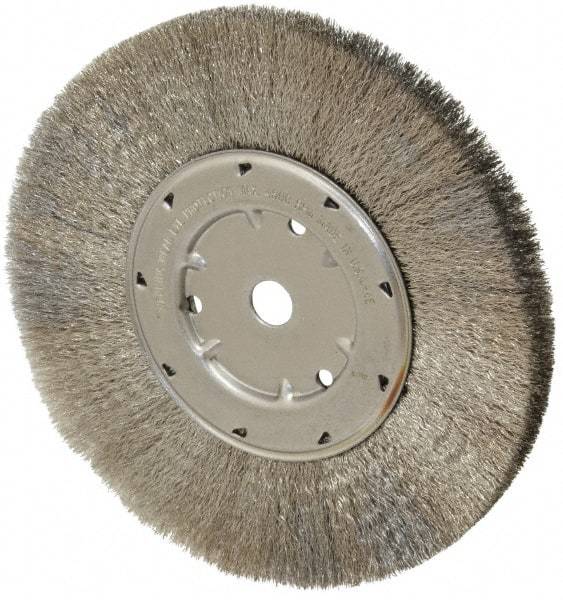 Anderson - 8" OD, 5/8" Arbor Hole, Crimped Stainless Steel Wheel Brush - 1/2" Face Width, 1-13/16" Trim Length, 0.006" Filament Diam, 4,500 RPM - Exact Tool & Supply