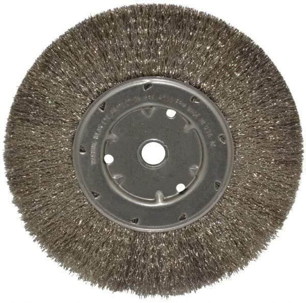 Anderson - 8" OD, 5/8" Arbor Hole, Crimped Stainless Steel Wheel Brush - 1/2" Face Width, 1-13/16" Trim Length, 0.0104" Filament Diam, 4,500 RPM - Exact Tool & Supply