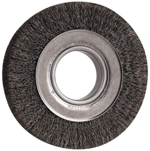 Anderson - 6" OD, 2" Arbor Hole, Crimped Steel Wheel Brush - 1" Face Width, 1-1/8" Trim Length, 0.0118" Filament Diam, 6,000 RPM - Exact Tool & Supply
