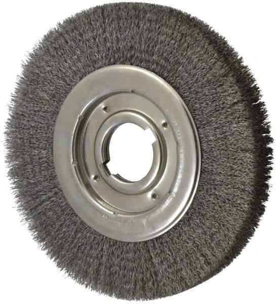 Anderson - 10" OD, 2" Arbor Hole, Crimped Steel Wheel Brush - 1-1/4" Face Width, 2" Trim Length, 0.0118" Filament Diam, 3,600 RPM - Exact Tool & Supply