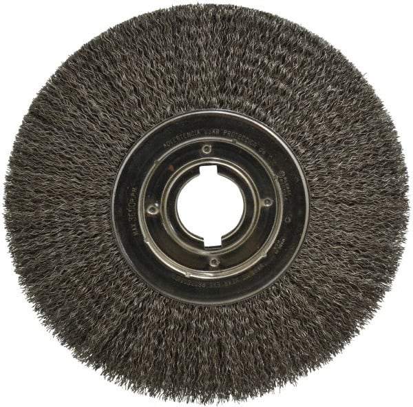 Anderson - 12" OD, 2" Arbor Hole, Crimped Steel Wheel Brush - 1-1/4" Face Width, 3" Trim Length, 0.02" Filament Diam, 3,600 RPM - Exact Tool & Supply