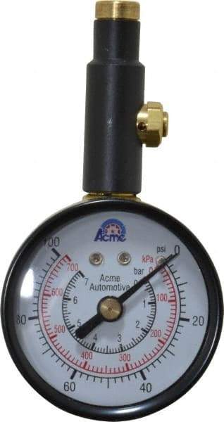 Acme - 0 to 100 psi Dial Straight Tire Pressure Gauge - Closed Check - Exact Tool & Supply
