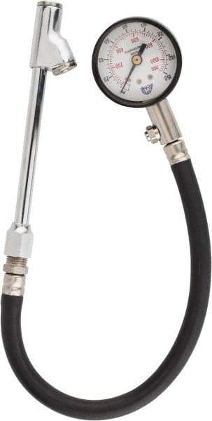 Acme - 0 to 160 psi Dial Straight Dual Tire Pressure Gauge - Closed Check, 12' Hose Length - Exact Tool & Supply