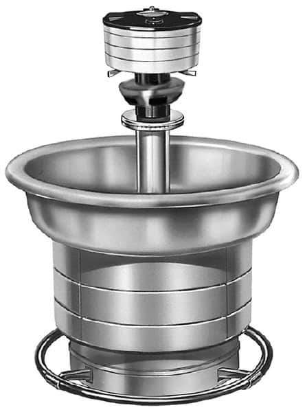 Bradley - Circular, Foot-Controlled, External Drain, 54" Diam, 4 Person Capacity, Stainless Steel, Wash Fountain - 5 GPM, 9" Bowl Depth, 28" High, 304 Material Grade - Exact Tool & Supply