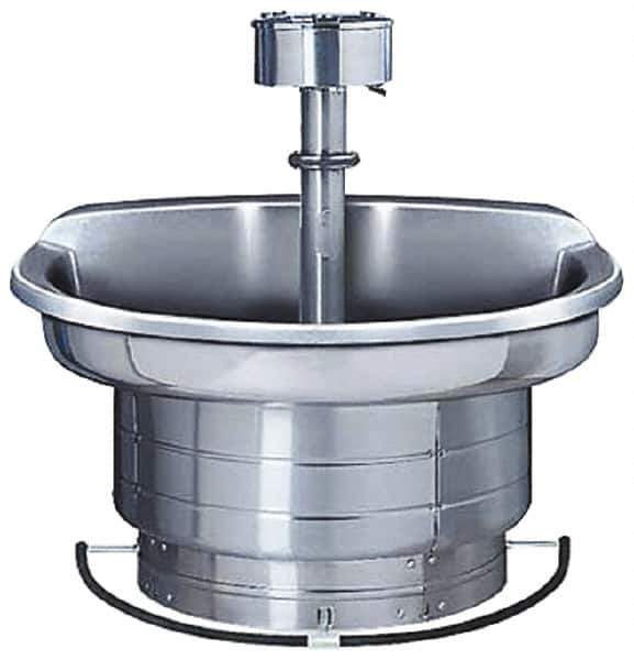 Bradley - Semi-Circular, Foot-Controlled, Internal Drain, 54" Diam, 4 Person Capacity, Stainless Steel, Wash Fountain - 3 GPM, 9" Bowl Depth, 28" High, 304 Material Grade - Exact Tool & Supply