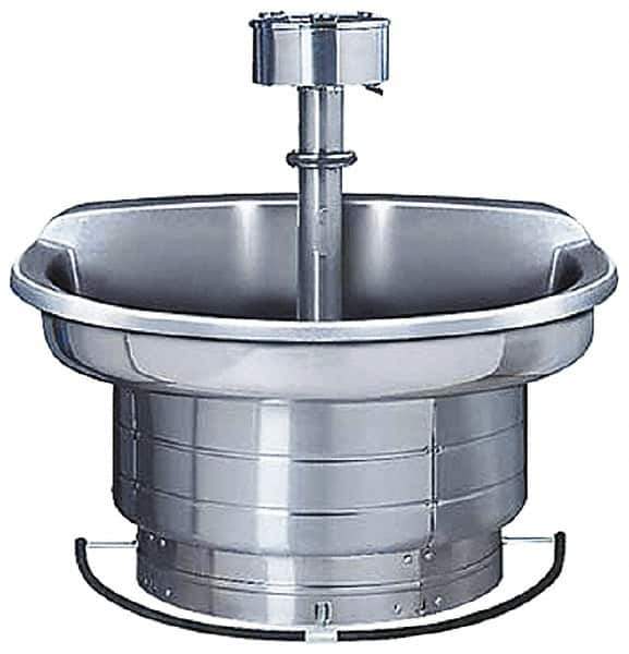 Bradley - Circular, Foot-Controlled, Internal Drain, 54" Diam, 4 Person Capacity, Stainless Steel, Wash Fountain - 5 GPM, 9" Bowl Depth, 28" High, 304 Material Grade - Exact Tool & Supply