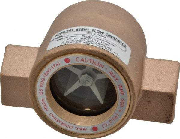 Dwyer - 3/4 Inch, Bronze Body Sight Flow Indicator - 125 Max psi, 4 Inch Overall Length, 200°F - Exact Tool & Supply