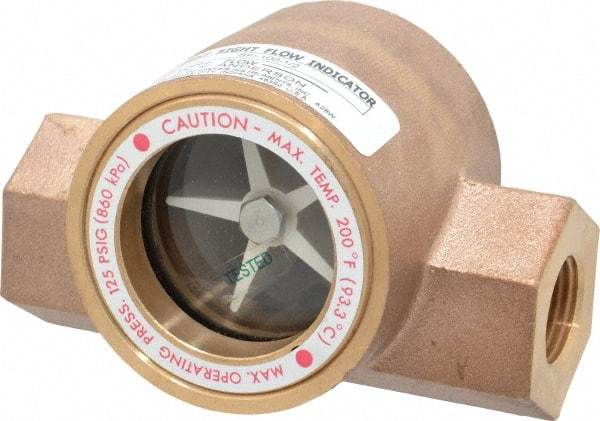 Dwyer - 1/2 Inch, Bronze Body Sight Flow Indicator - 125 Max psi, 4 Inch Overall Length, 200°F - Exact Tool & Supply