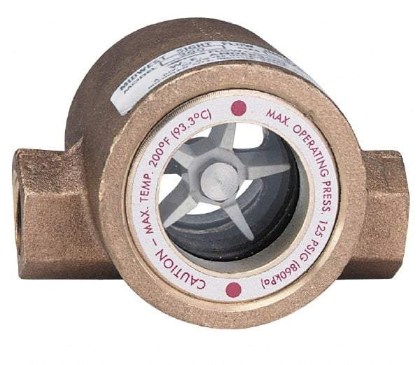 Dwyer - 2 Inch, Bronze Body Sight Flow Indicator - 125 Max psi, 5-1/2 Inch Overall Length, 200°F - Exact Tool & Supply