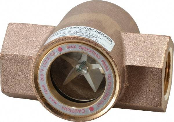 Dwyer - 1 Inch, Bronze Body Sight Flow Indicator - 125 Max psi, 4-3/8 Inch Overall Length, 200°F - Exact Tool & Supply