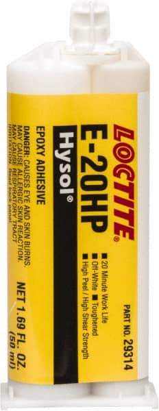 Loctite - 50 mL Cartridge Two Part Epoxy - 20 min Working Time, 4,690 psi Shear Strength, Series E-20HP - Exact Tool & Supply