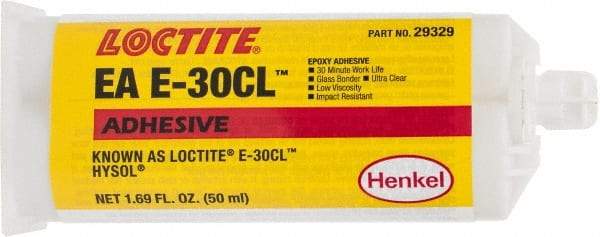 Loctite - 50 mL Cartridge Two Part Epoxy - 30 min Working Time, 4,270 psi Shear Strength, Series E-30CL - Exact Tool & Supply