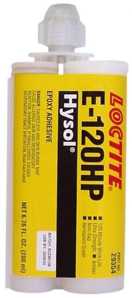Loctite - 200 mL Cartridge Two Part Epoxy - 120 min Working Time, 4,800 psi Shear Strength, Series E-120HP - Exact Tool & Supply