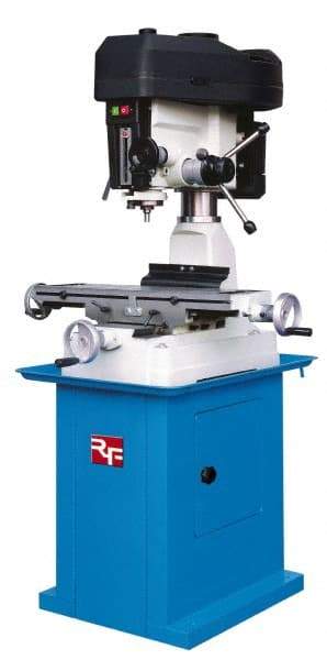 Rong Fu - 3 Phase, 16-3/8" Swing, Step Pulley Mill Drill Machine - 28-1/2" Table Length x 8-1/4" Table Width, 18-1/8" Longitudinal Travel, 6-1/4" Cross Travel, 12 Spindle Speeds, 1 hp, 230 Volts - Exact Tool & Supply