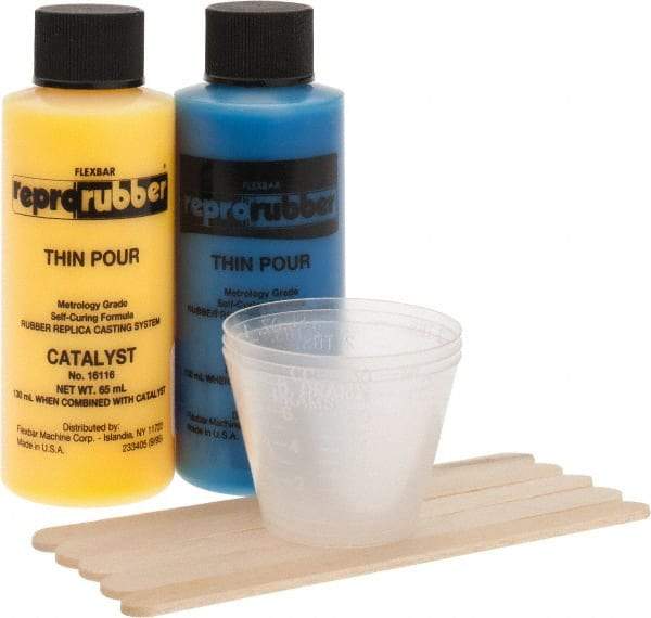 Flexbar - 130 ml Thin Pour Casting Material Kit - Thin Pour, 130 ml Kit, 1 Bottle of Base Material, 1 Bottle of Catalyst, 5 Measuring Cups, 10 Stirring Sticks - Exact Tool & Supply