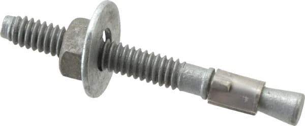 Made in USA - 1/4" Diam, 1/4" Drill, 2-1/4" OAL, 2-7/8" Min Embedment Wedge Expansion Concrete Anchor - Grade 5 Steel, Galvanized Finish, Hex Nut Head, Hex Drive, 1-3/8" Thread Length - Exact Tool & Supply