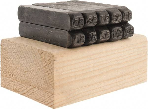 Made in USA - 10 Piece, 1/4" Character Steel Stamp Set - Double Digit Figures, Double Digits - Exact Tool & Supply